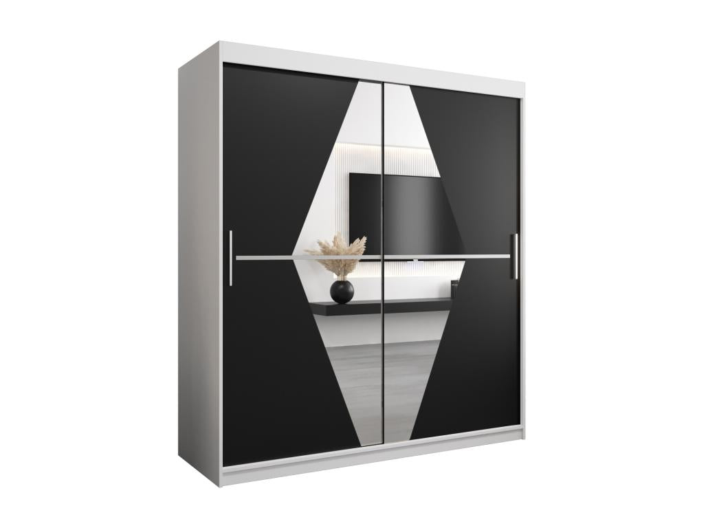 Armoire Chezlova À Portes Coulissantes 200/180/62 2 portes Blanc/Noir PTNZ88061