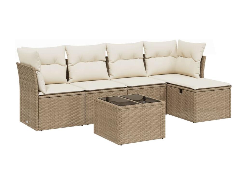 Salon de jardin avec coussins 6 pièces beige résine tressée KDTQ34101