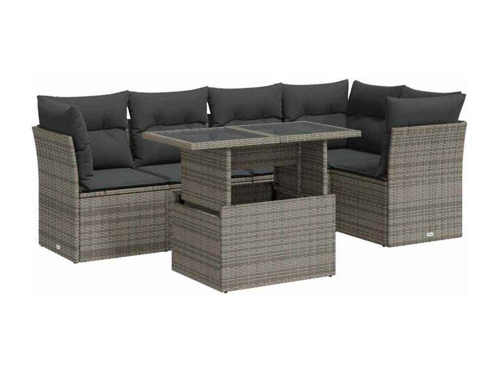 Salon de jardin 6 pcs avec coussins gris résine tressée ILEB17379