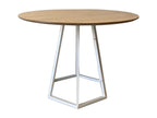 Chezlova - Table à manger ronde en bois effet chêne pieds acier blanc CUNA60288