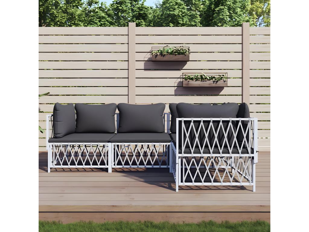 Salon de jardin 4 pcs avec coussins blanc acier VBLY59089