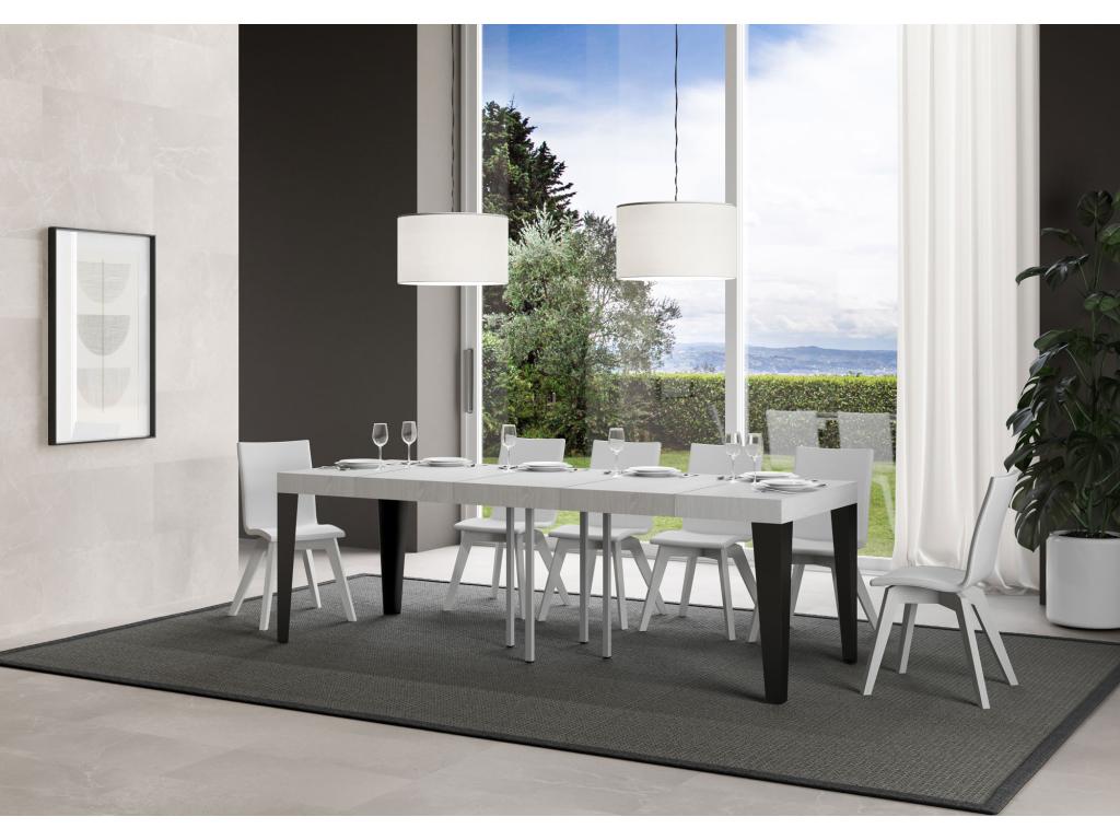 Table extensible 90x90/246 cm Flame Premium Frêne Blanc cadre Anthracite BDLA65432