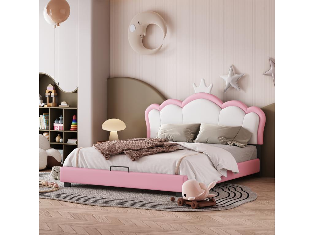 Lit enfant avec sommier Cadre de - 140x200 cm rose couronne - Chezlova SRLH72415