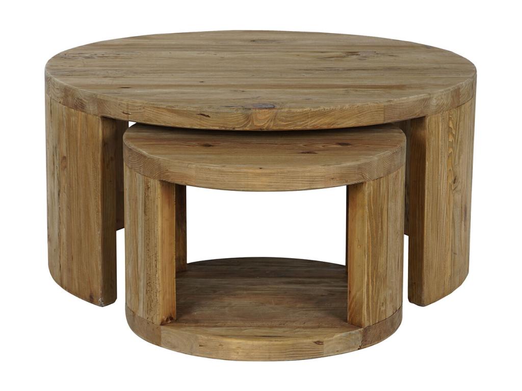 Ensemble de 2 tables d'appoint rondes en bois de pin coloris naturel VKWZ86949