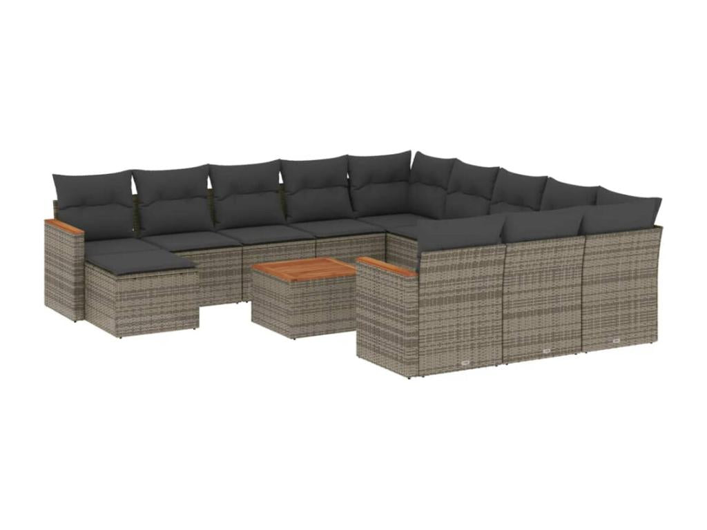 Salon de jardin avec coussins 13 pièces gris résine tressée LZWW64359