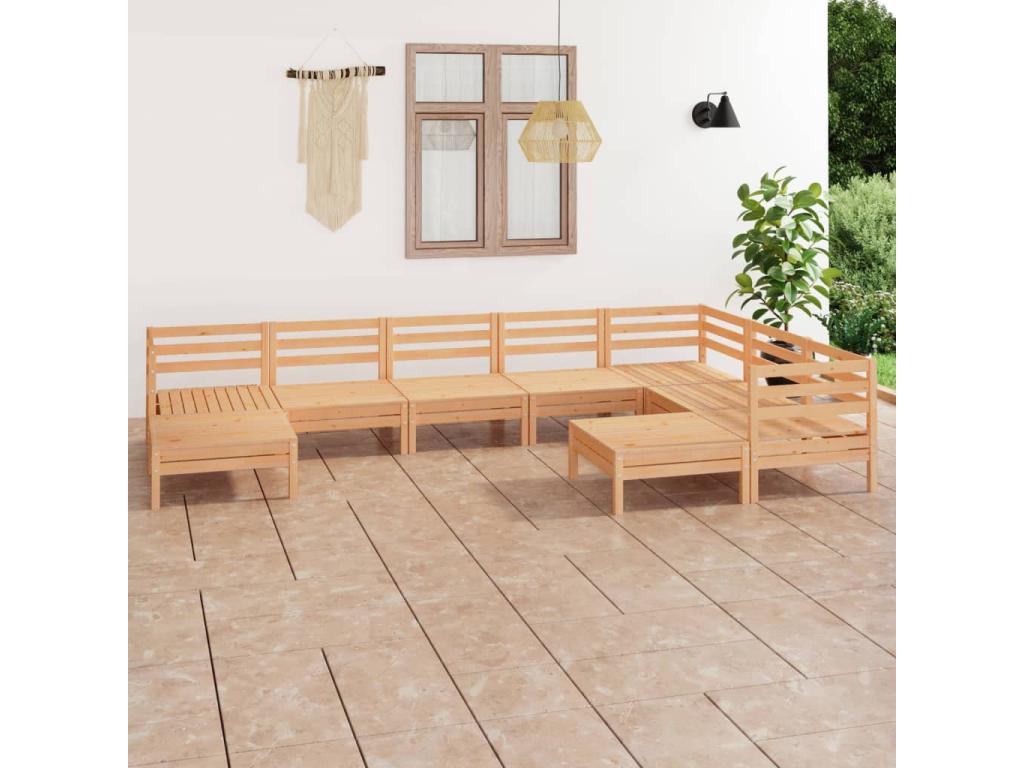 Salon de jardin 9 pièces Bois de pin massif RZCG45067