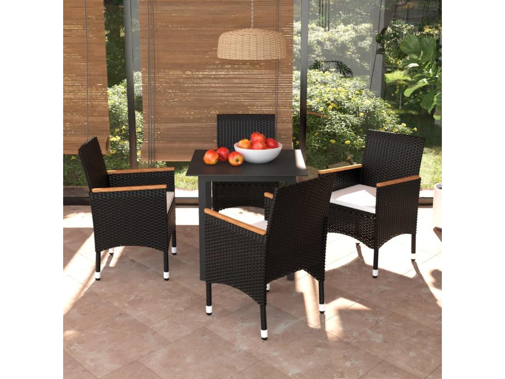 Mobilier à dîner de jardin et coussins 5 pièces Résine tressée Noir YDXG36117