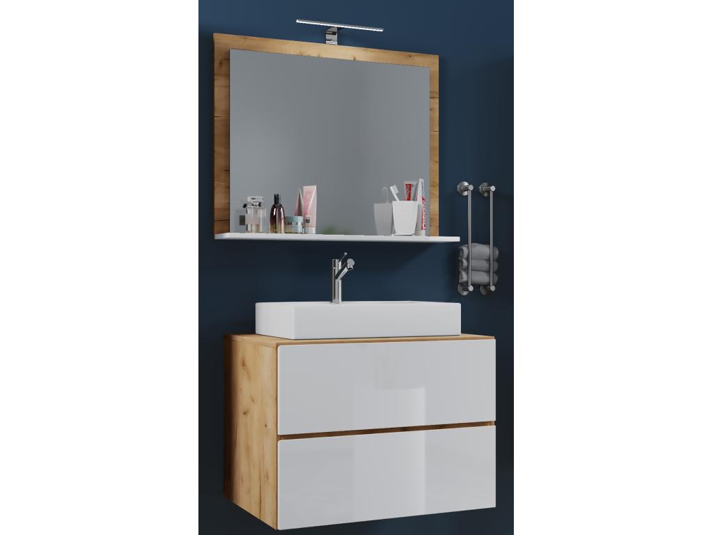 Artigeo 3-pièces lavabo ensemble de meubles de salle de bains lavabo Lendas M chêne miel / blanc - 80 JBIC64194