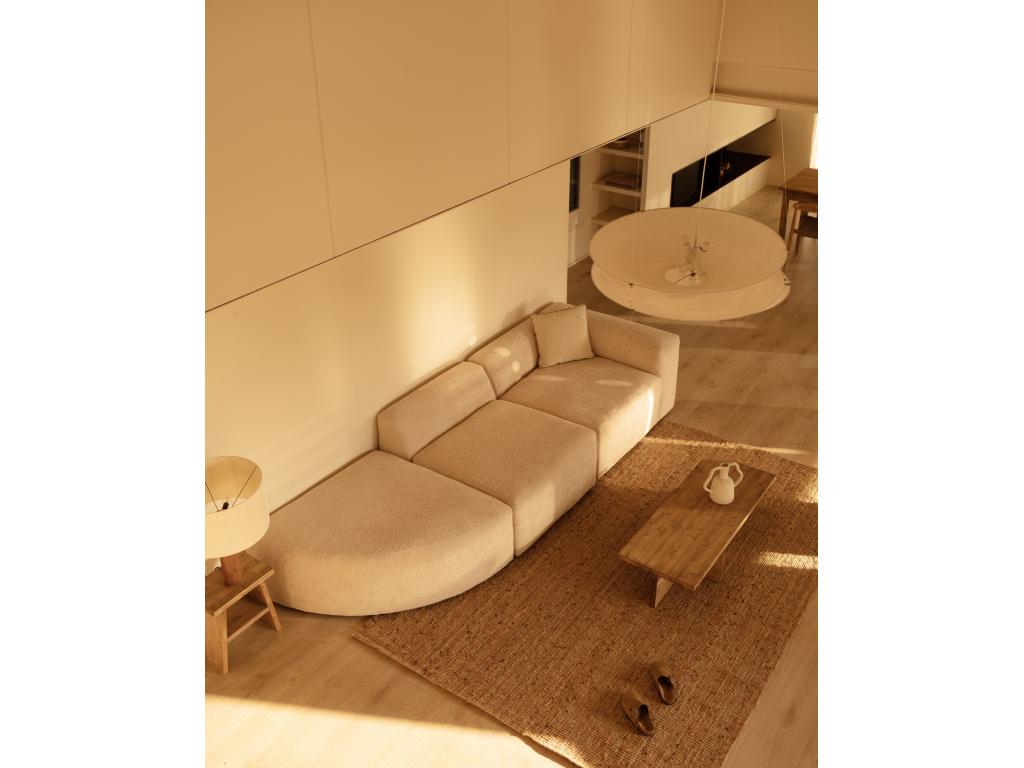 Canapé 5/6 places 3 modules avec courbe à gauche en bouclé beige EAJC93759