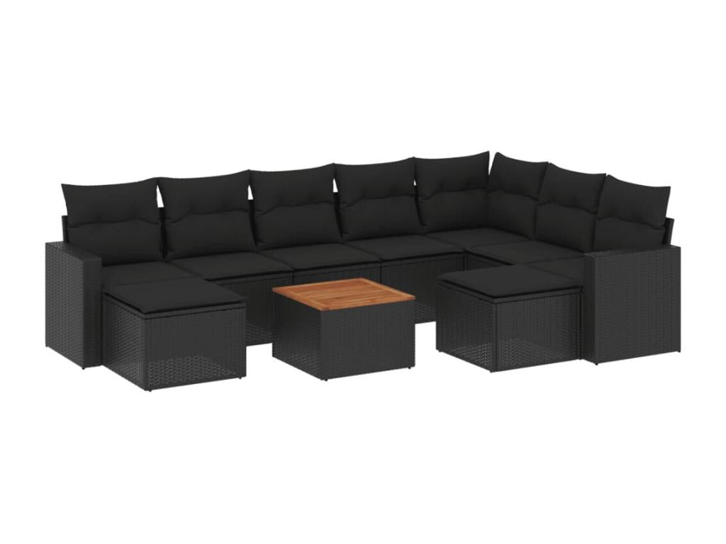 Salon de jardin 10 pcs avec coussins noir résine tressée NTXP45220