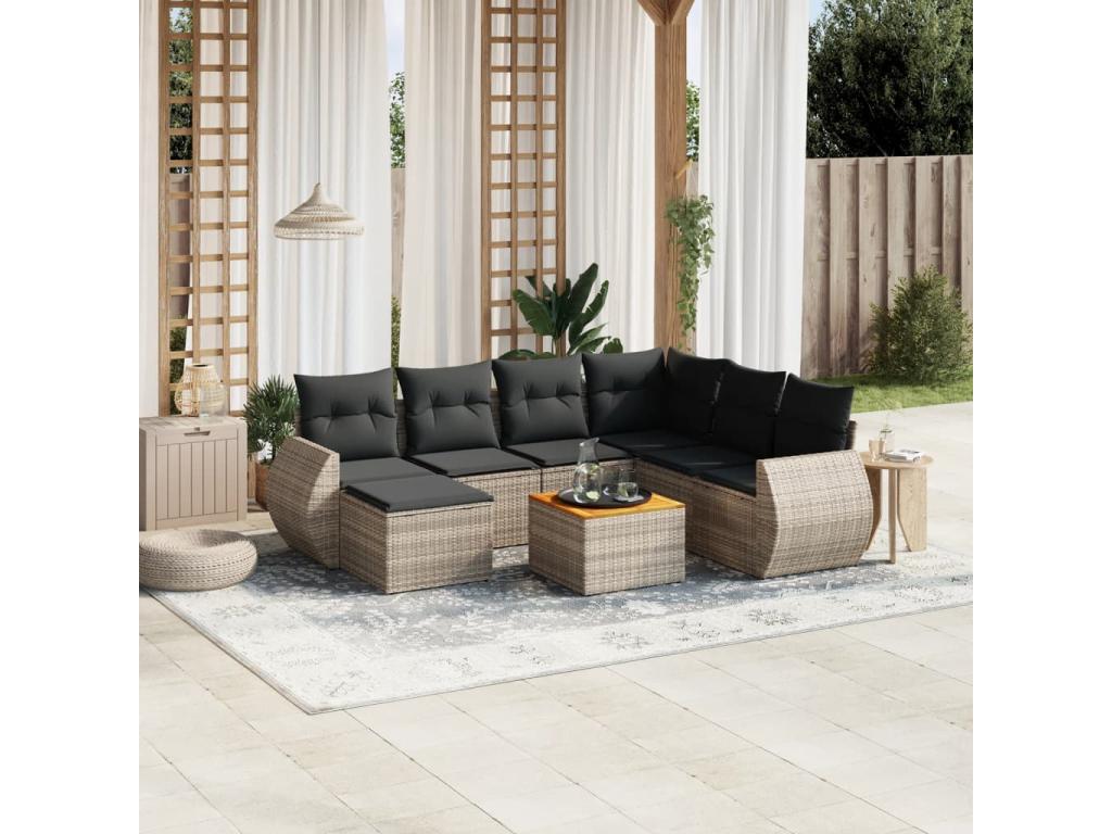 Salon de jardin 8 pcs avec coussins gris résine tressée SUFS16163