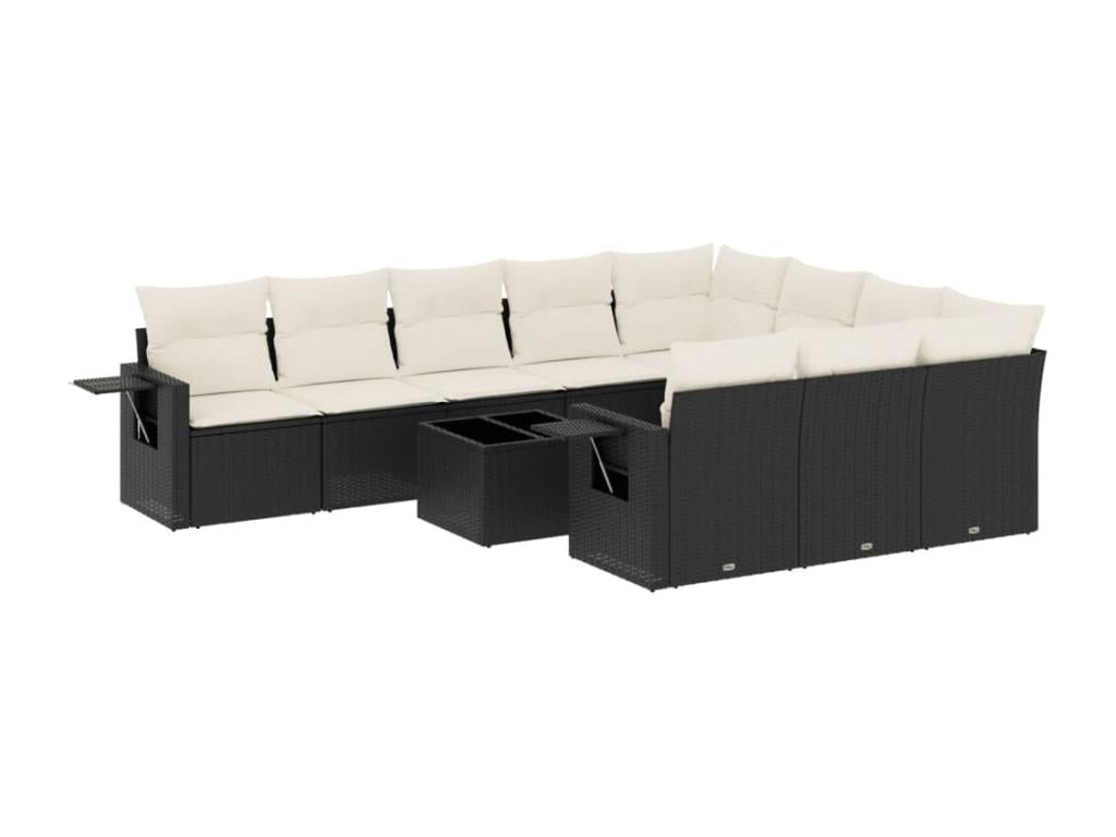 Salon de jardin 11 pcs avec coussins noir résine tressée NQWL22872
