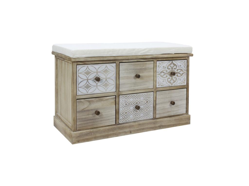 Commode Banc Beige 6 Tiroirs Assise Rembourrée 49x77.5x35 BPIR22466