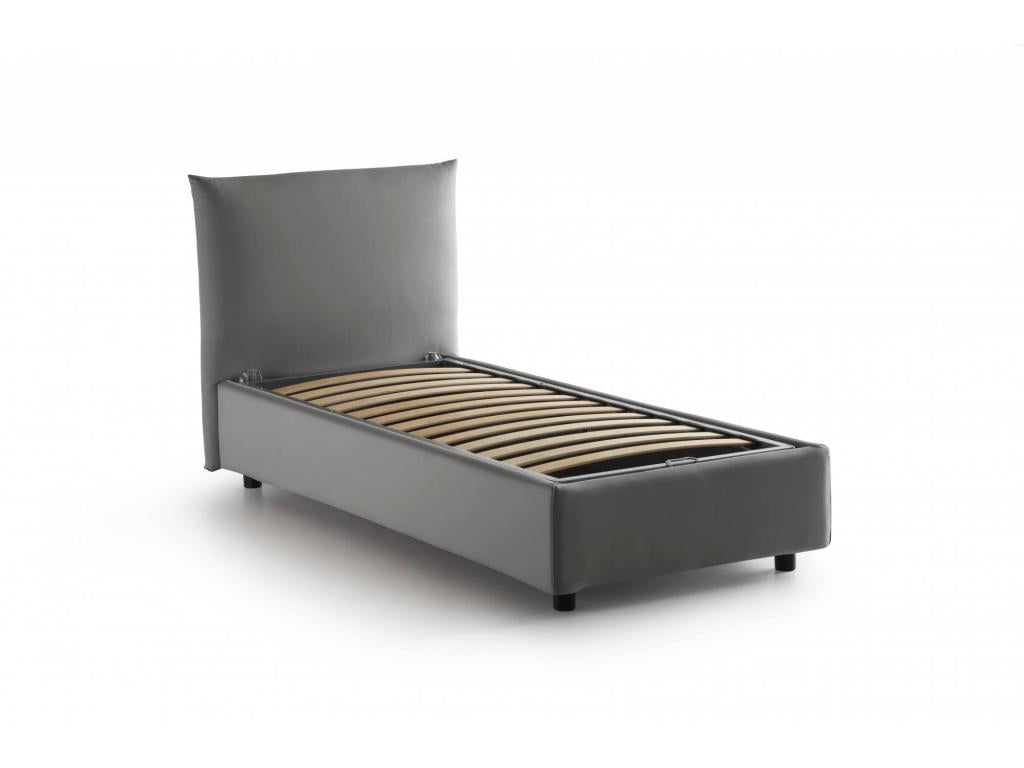 Lit simple Artigeo Lit coffre avec revêtement en tissu Made in Italy Ouverture frontale adaptée pour matelas 80x190 cm Gris WLAJ81478