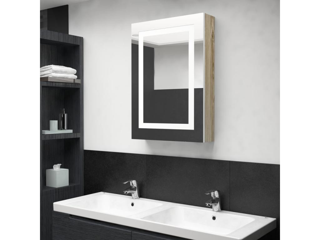 Armoire de salle de bain à miroir LED blanc et chêne 50x13x70cm RGWD86727