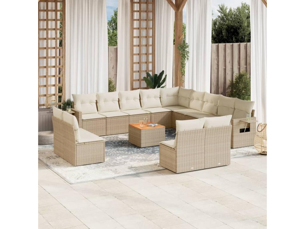 Salon de jardin avec coussins 14 pcs beige résine tressée KDIQ12509
