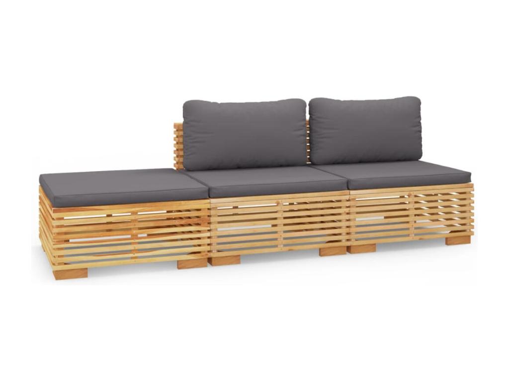Salon de jardin 3 pièces avec coussins Bois de teck solide LNBU45004