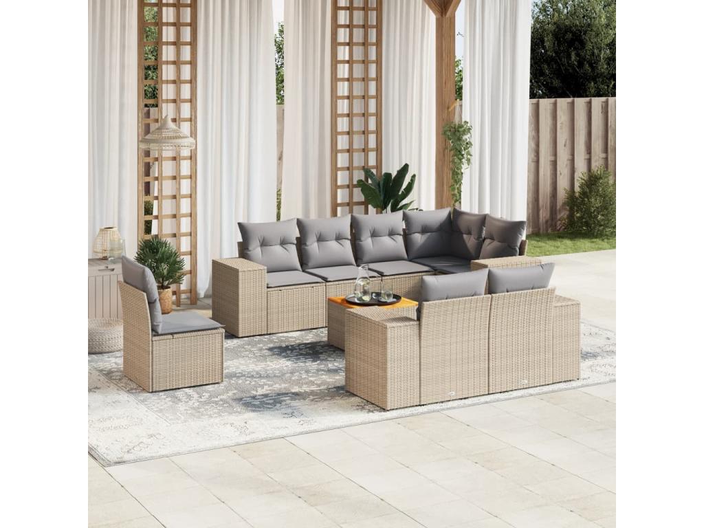 Salon de jardin avec coussins 9 pcs beige résine tressée PLBT39296