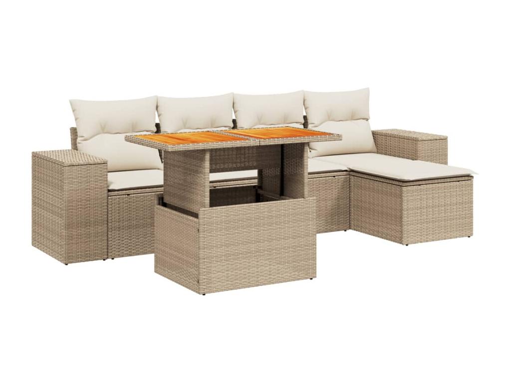 Salon de jardin avec coussins 6 pièces beige résine tressée ADXK61815