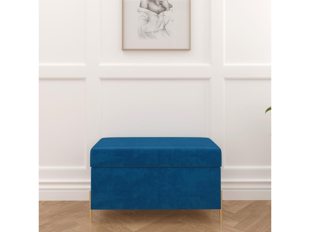 Banc coffre Artigeo en velours bleu marine avec pieds en métal doré / 80x37 cm YVJJ93854