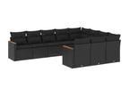 Salon de jardin 10 pcs avec coussins noir résine tressée HLJW85845
