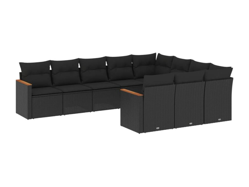 Salon de jardin 10 pcs avec coussins noir résine tressée HLJW85845