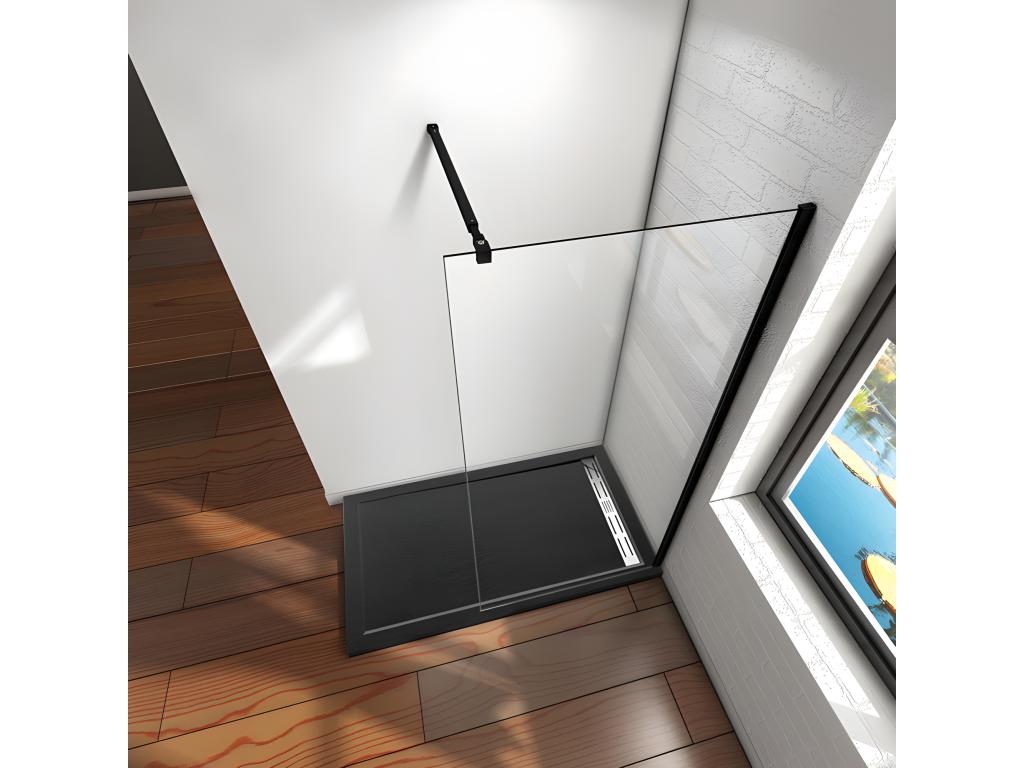 Paroi de douche à l'italienne 80x200cm en verre 8mm sécurité anticalcaire avec barre de fixation 73-120cm en carré - Noir Mat XDPH39024