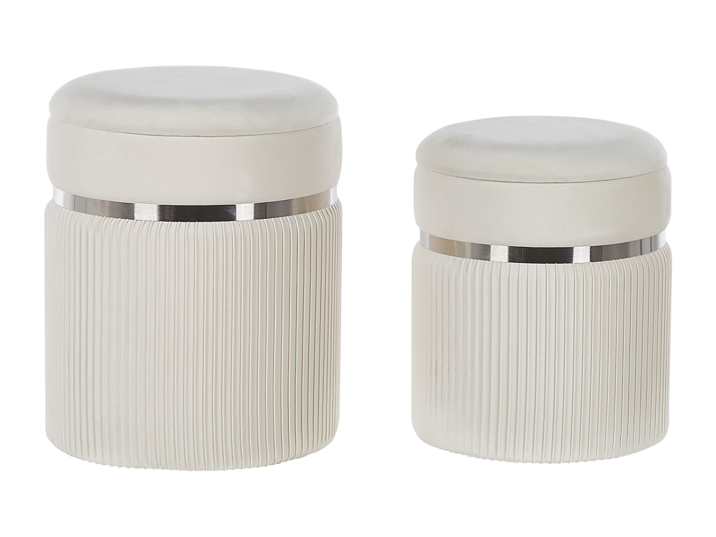 Lot de 2 poufs avec rangement CAMDENTON Set de 2 Velours 36/31 cm 36/31 cm Blanc cassé DSZD86447