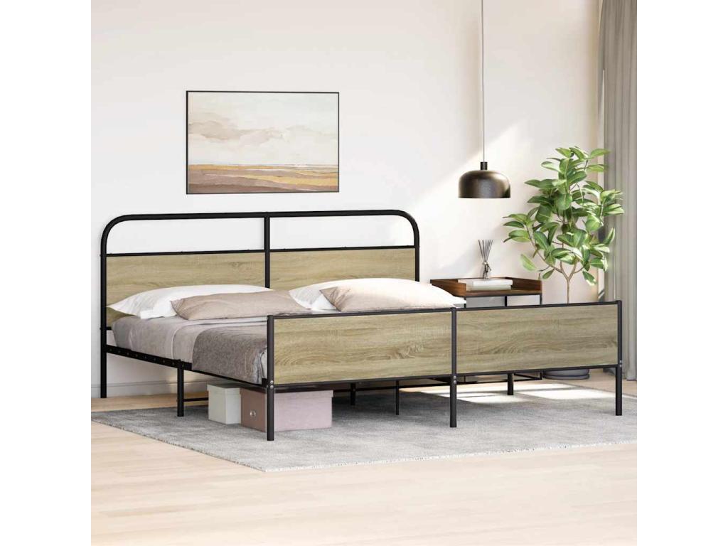 Cadre de lit en métal sans matelas chêne Chezlova 193x203 cm YKYR50574