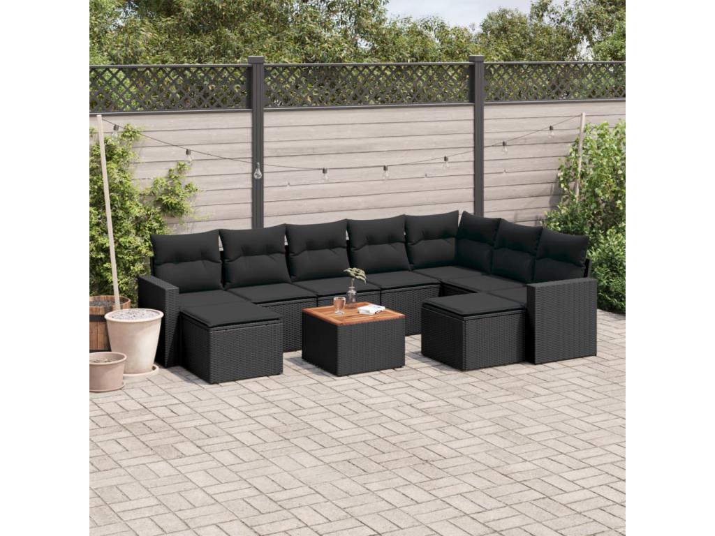 Salon de jardin 10 pcs avec coussins noir résine tressée NTXP45220