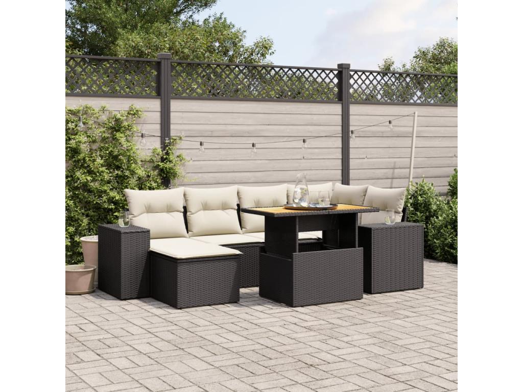 Salon de jardin 7 pcs avec coussins noir résine tressée JNSL55427
