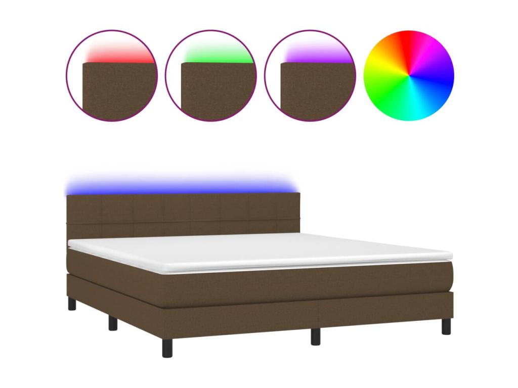 Sommier à Chezlova de lit matelas et LED Marron foncé 180x200 VTHA17069
