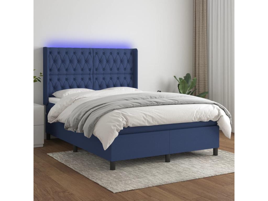 Sommier à Chezlova de lit matelas et LED Bleu 140x190 cm Tissu QRWF42110