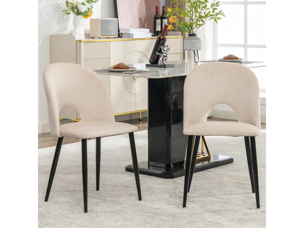 Lot de 2 chaises en velours - pieds réglables en métal - avec dossier - beige XWAO73135