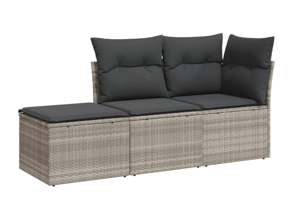 Salon de jardin avec coussins 3 pièces gris clair résine tressée NXBJ94347