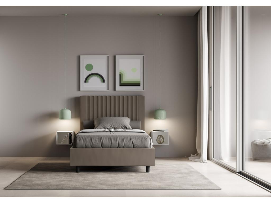 Lit moderne avec tête de lit rayures verticales matelassé simili cuir Bazen-Couleur Marron-90x190 ZUGQ94633