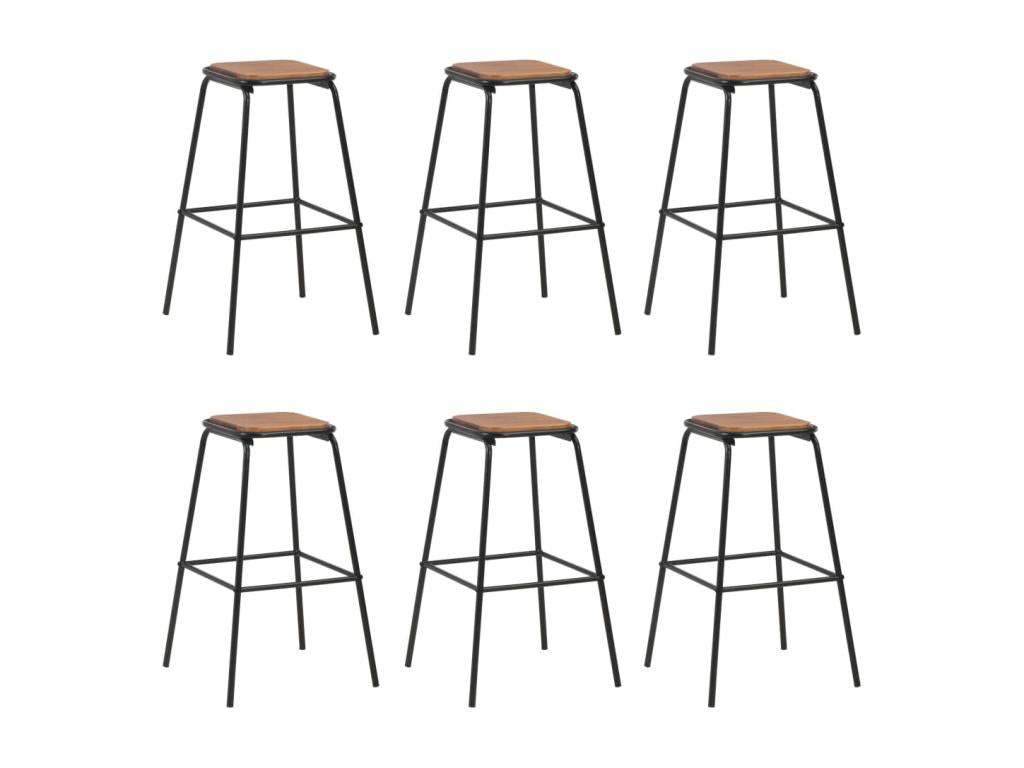 Tabourets de bar lot de 6 noir pinède solide et acier HOML18684