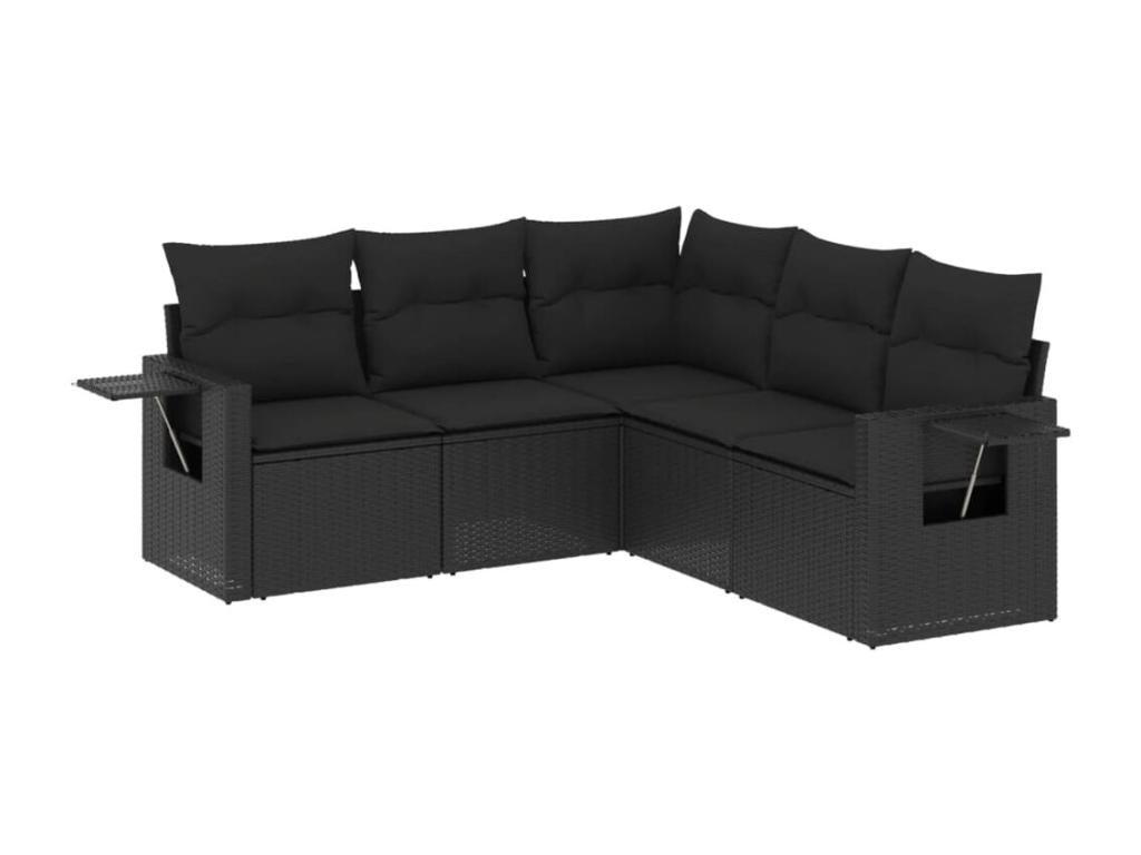 Salon de jardin 5 pcs avec coussins noir résine tressée SGUY77073