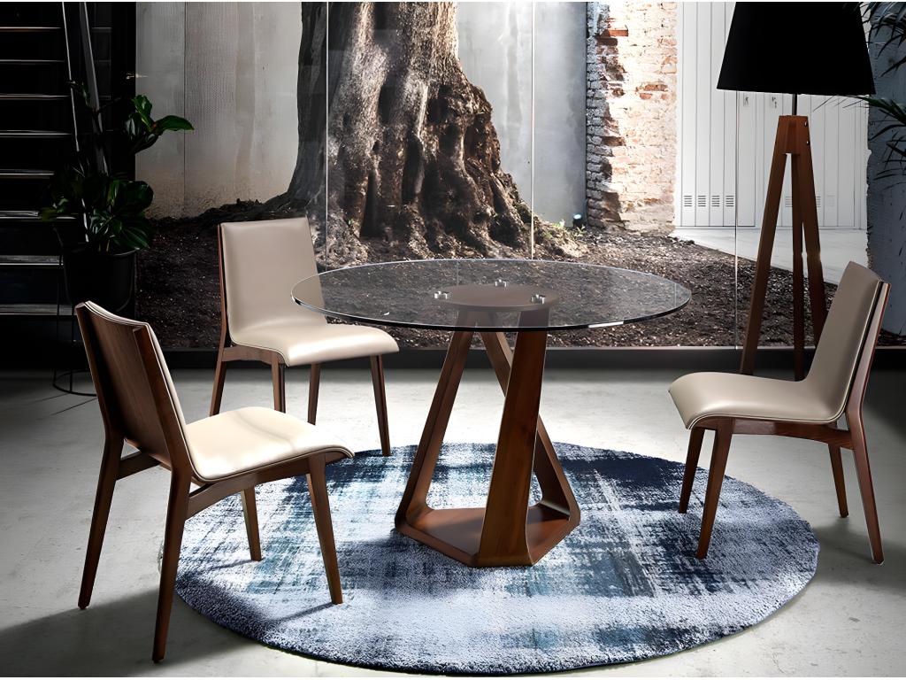 Chaise design pieds en frêne couleur noyer et simili cuir Bova - Lot de 2-Couleur Artigeo 61 Bleu clair IQEM36481