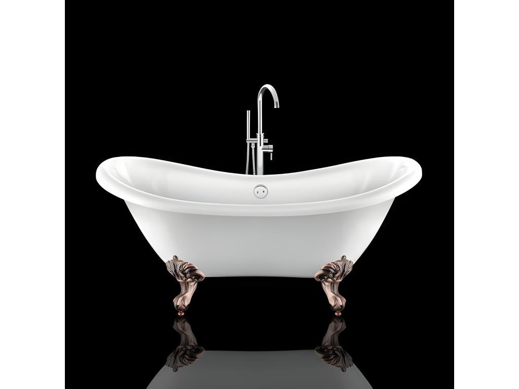 Baignoire ancienne rétro sur pieds Artigeo Blanche 175 cm Pieds d'Aigle Cuivre rouge vieilli MAAM28135