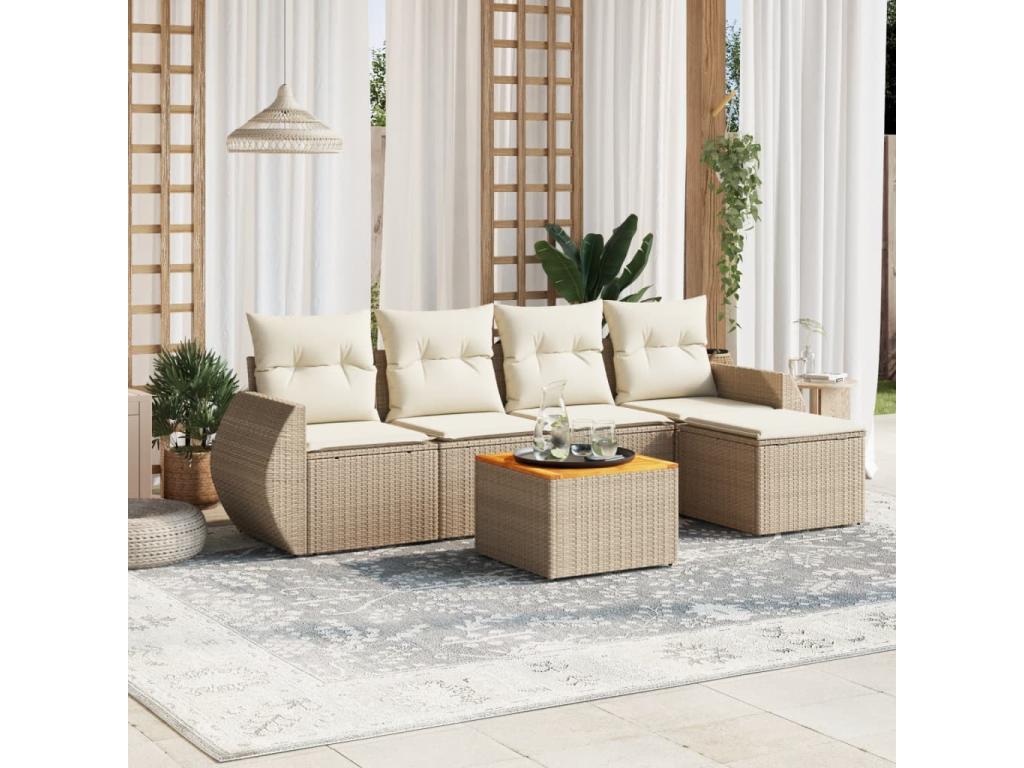 Salon de jardin avec coussins 6 pcs beige résine tressée PQKX74911