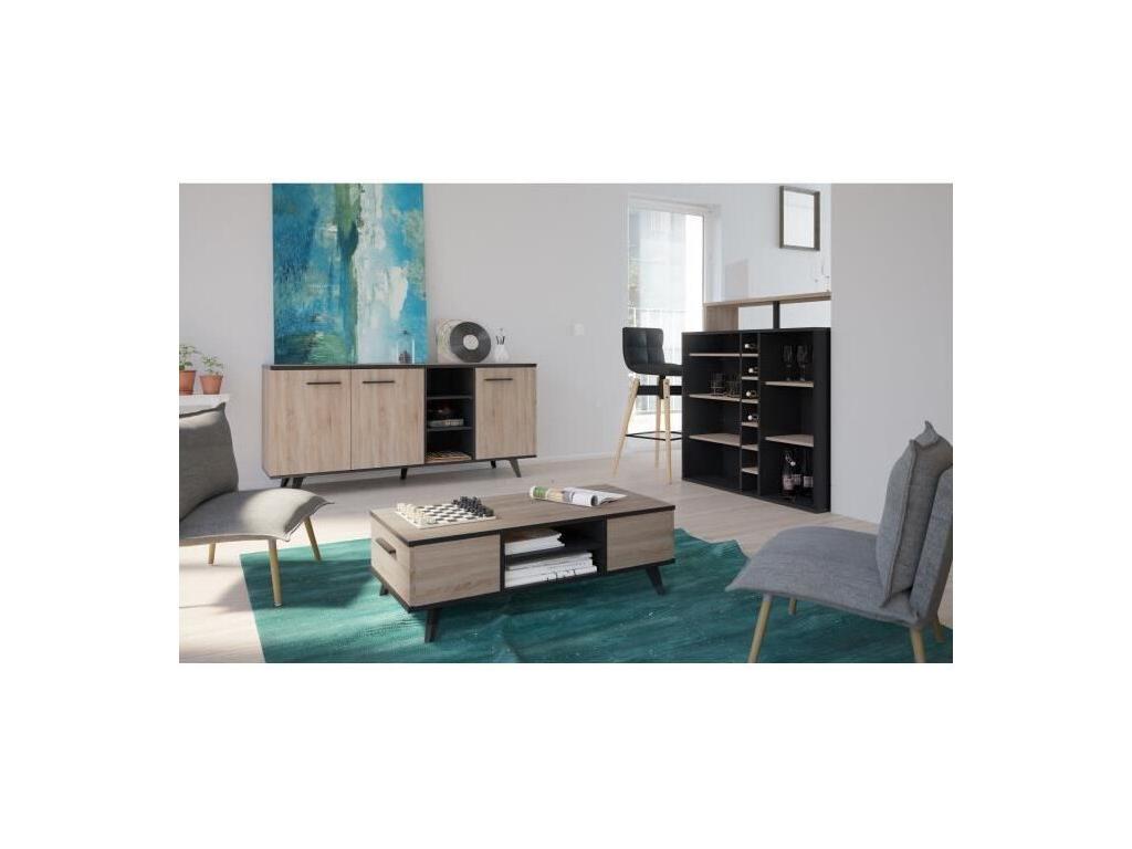 Chezlova Buffet bas contemporain Chezlova chene brosse et noir mat - L 160,7 cm ITMH19531
