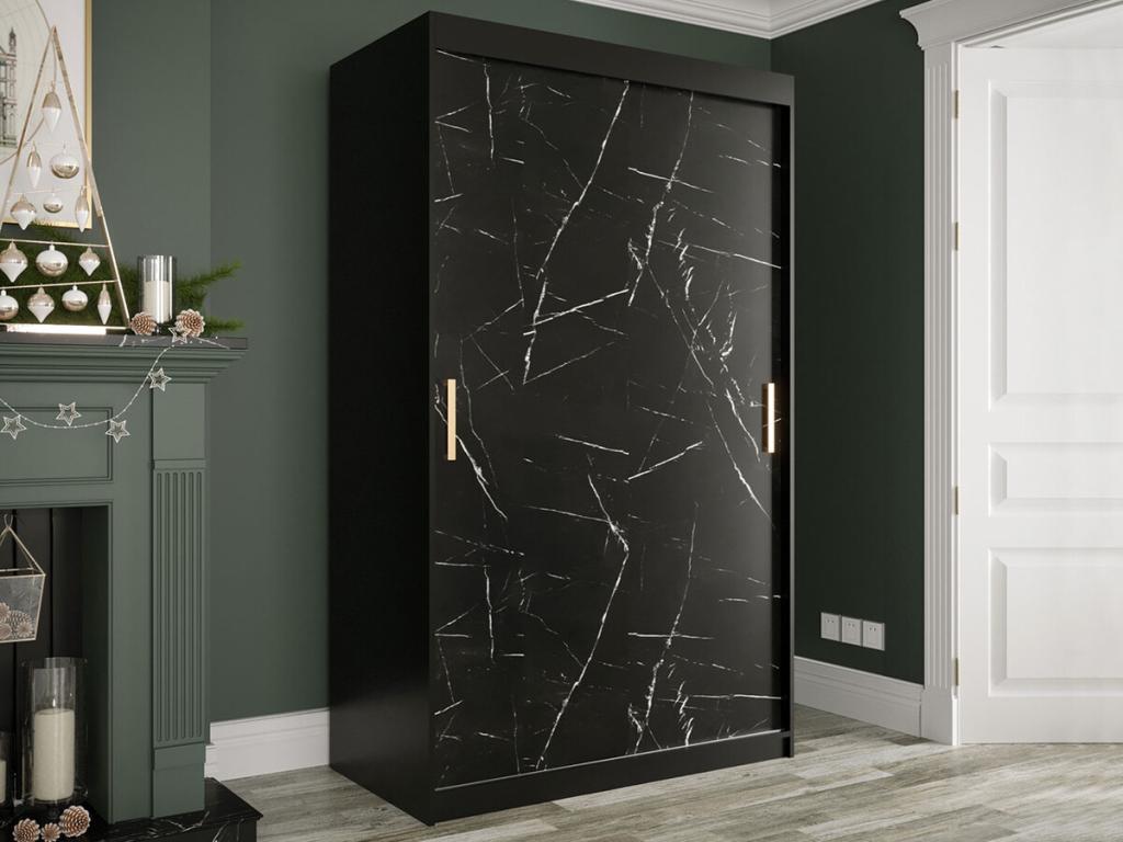 Armoire Chezlova 247 Noir mat - Marbre noir 200x120x62cm Portes d'armoire Glissement XMHI21857