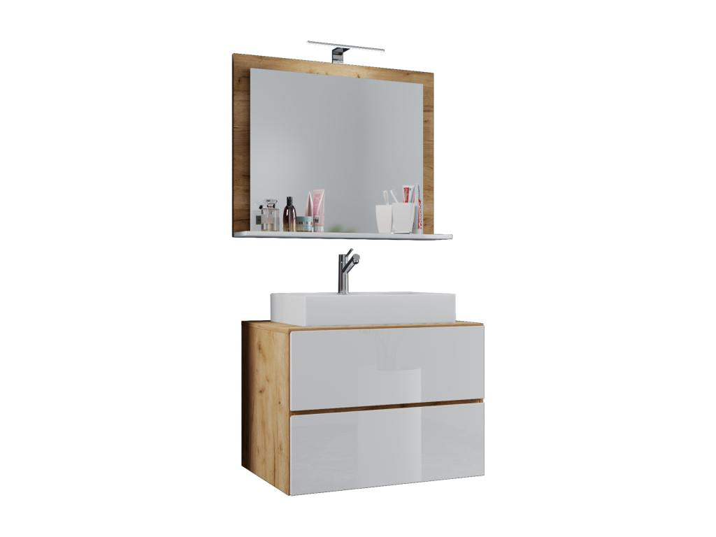 Artigeo 3-pièces lavabo ensemble de meubles de salle de bains lavabo Lendas M chêne miel / blanc - 80 JBIC64194