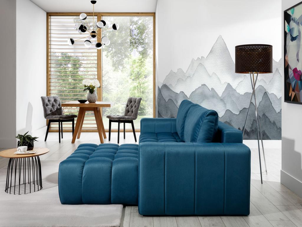 Canapé convertible design velours matelassé gris angle gauche Chezlova 250cm OHDO09088