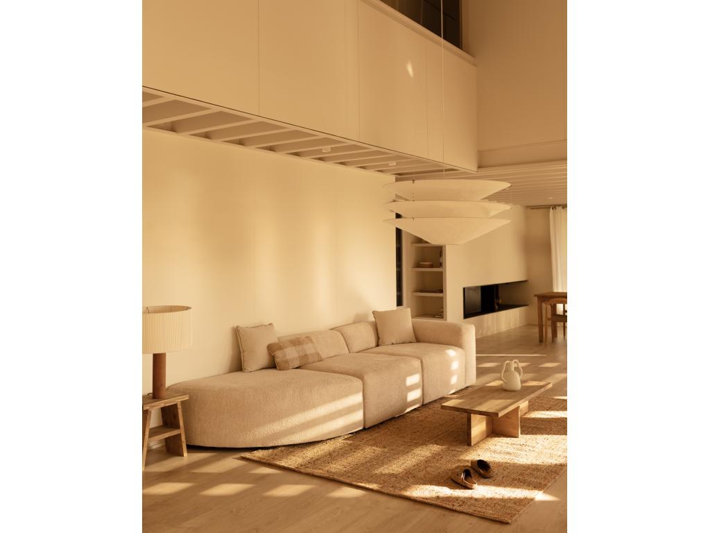 Canapé 5/6 places 3 modules avec courbe à gauche en bouclé beige EAJC93759