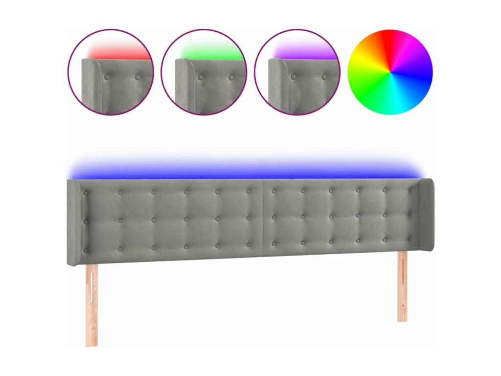 Tête de lit à LED Gris clair 203x16x78/88 cm Velours ILEC76668