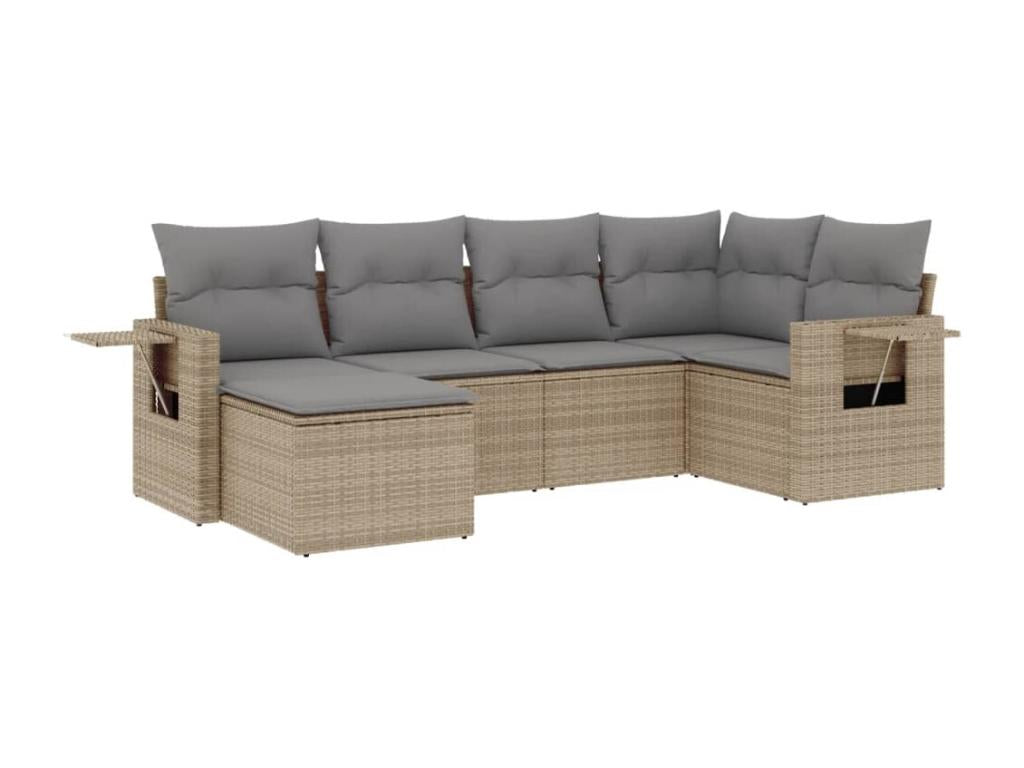 Salon de jardin avec coussins 6 pcs beige résine tressée MHIQ59370
