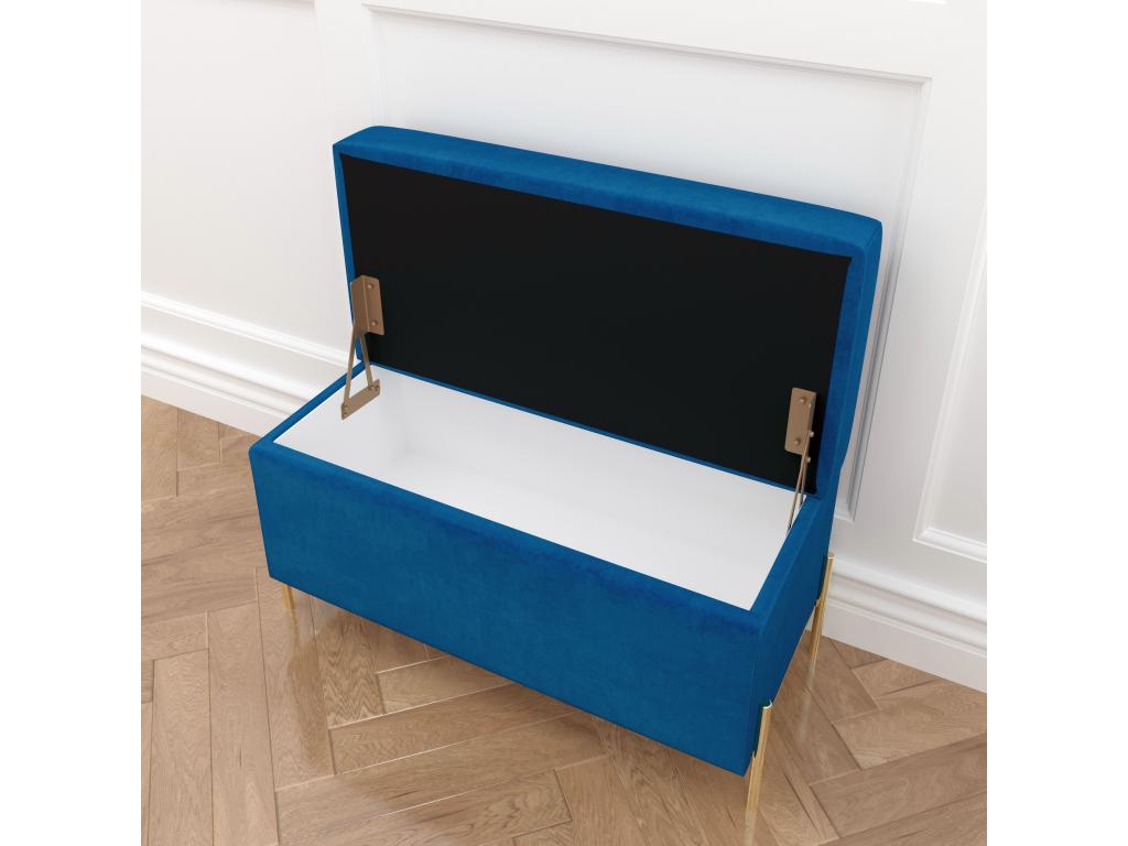 Banc coffre Artigeo en velours bleu marine avec pieds en métal doré / 80x37 cm YVJJ93854