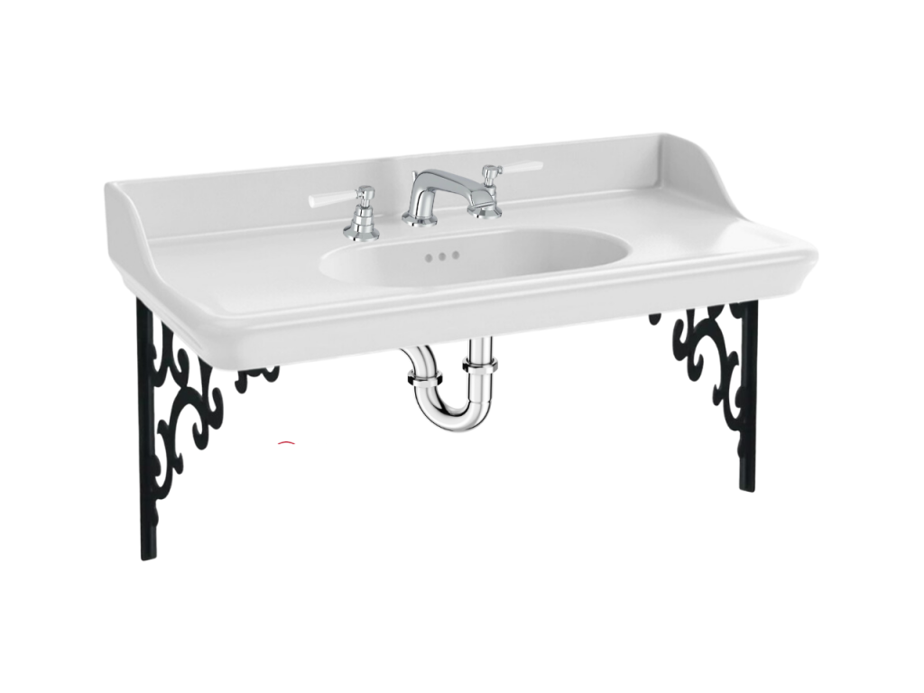 Plan vasque suspendu 3 trous Chezlova 1889 avec équerres métal noir mélangeur poignée lavabo chromé siphon chromé TVKP85593